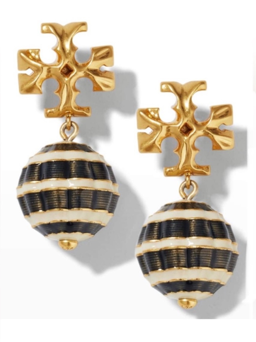 Tory Burch Black, White and Gold Siesta Roxanne Small Drop ‘n Dangle Earrings